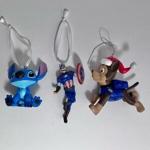 3 CARTOON ORNAMENTS / Stitch, CAPTAIN AMERICA, Chase from PAW PATROL / Hallmark